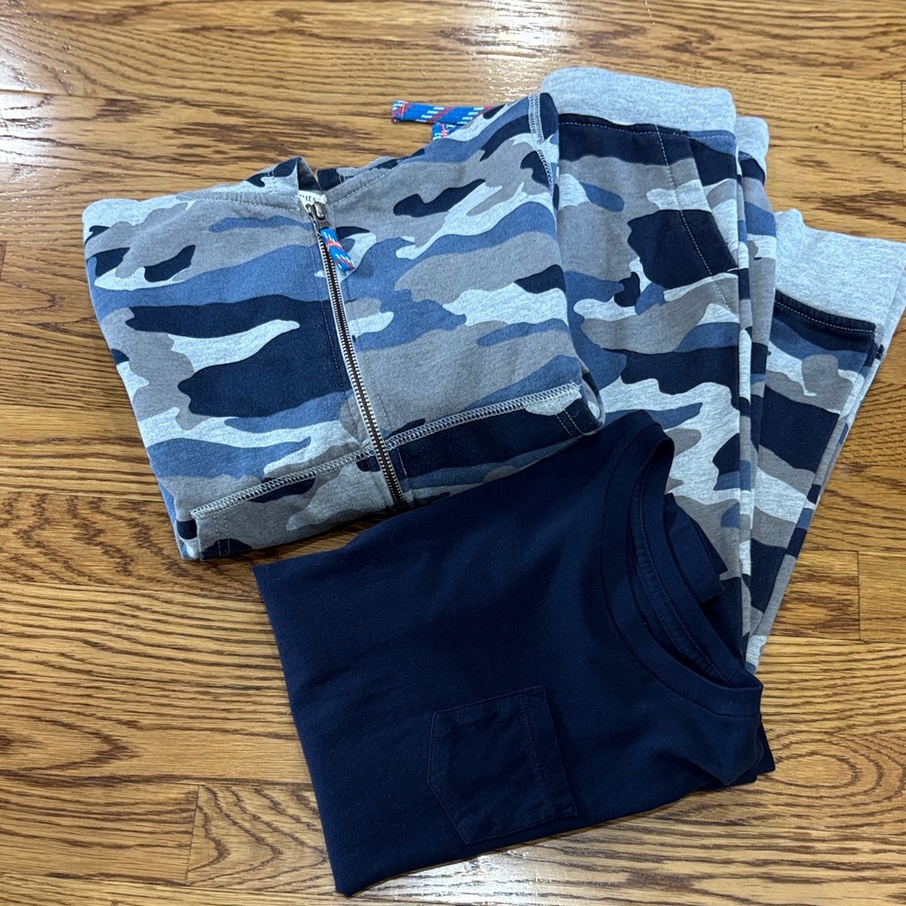 Crewcuts Camouflage full zip hoodie, Joggers and long sleeve Navy Tee